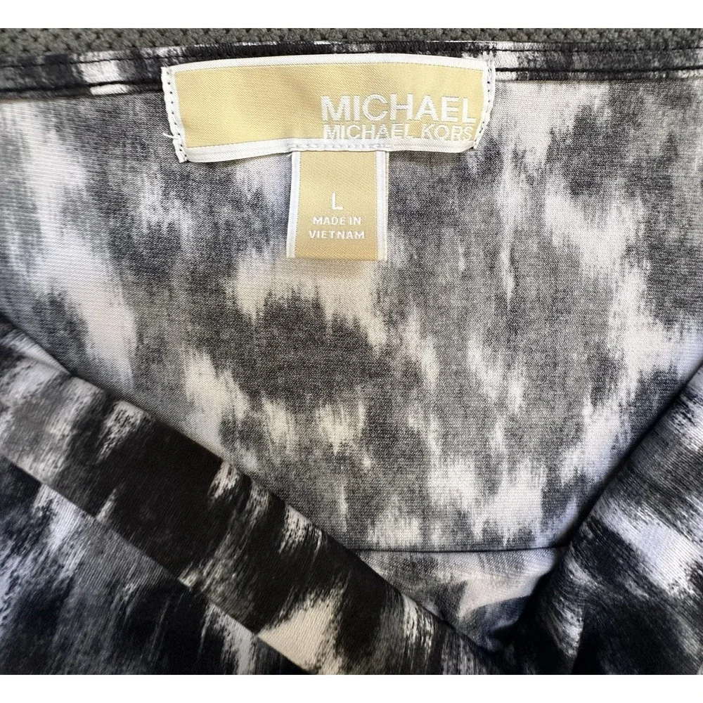 Michael‎ Kors Black & White Patterned Women's Ruched Side Blouse Large
